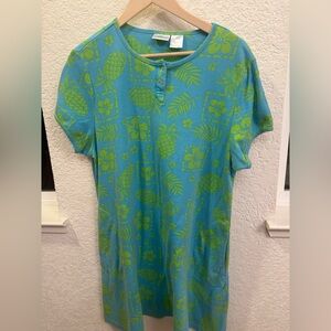 Calypso St. Barth Luxury Resort Wear Tropical Tunic Dress 💯% Cotton Size Large